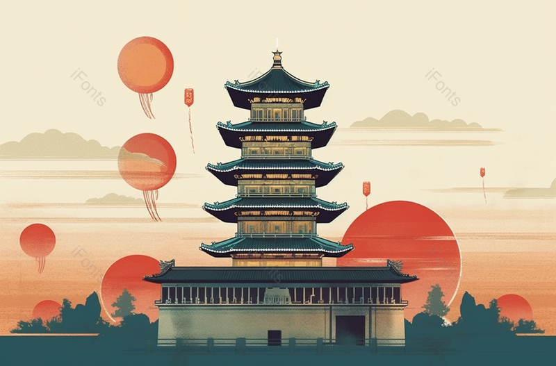 西安城市大雁塔背景图宣传插画图,插画/手绘图,插画/手绘图库,插画/手绘图下载,插画/手绘